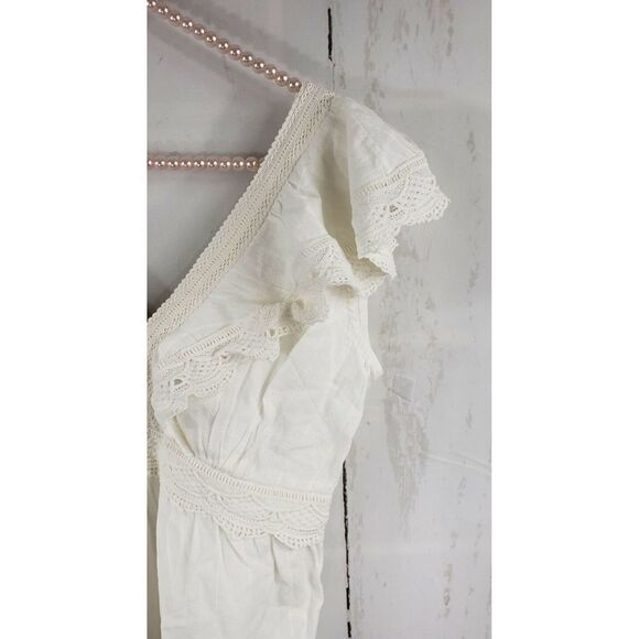 Love Sam Lace Trim V-Neck Blouse Ivory - Picture 4 of 11